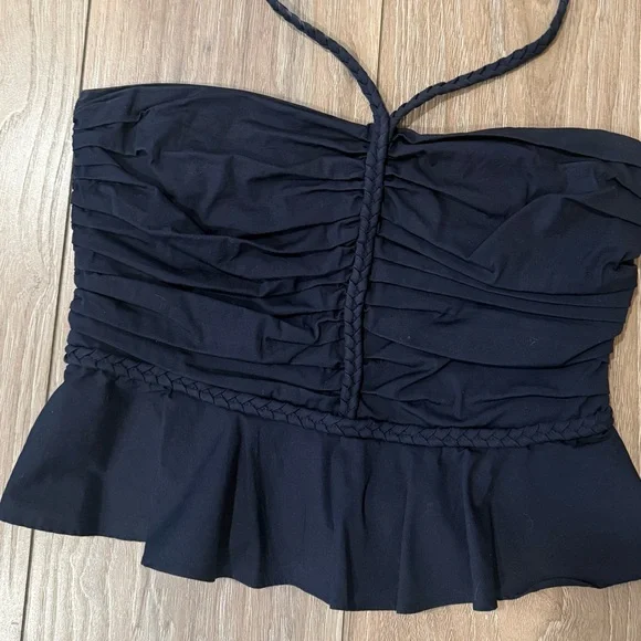 VERONICA BEARD Arienne ruched stretch-cotton poplin halterneck top size 4 - Picture 3 of 5